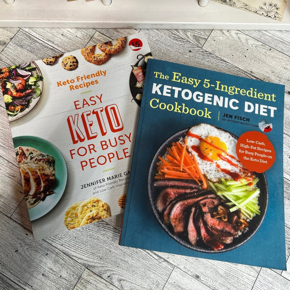 Lot of 2 Keto Cookbooks Easy 5-Ingredient Busy People Garza Fisch Softcover Diet